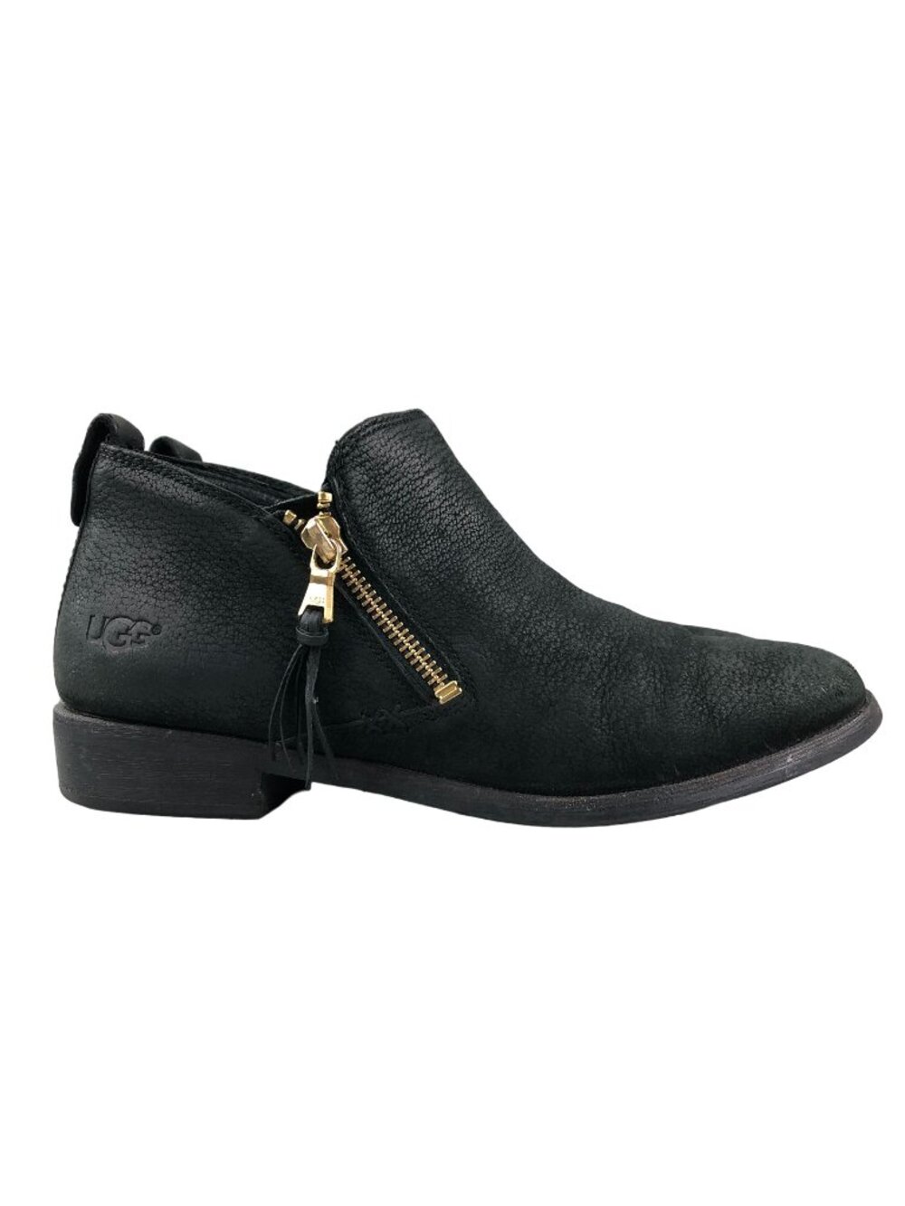 UGG Women's Size 8 Glee Black Leather Side Zip Low Heel Ankle Booties 1020262